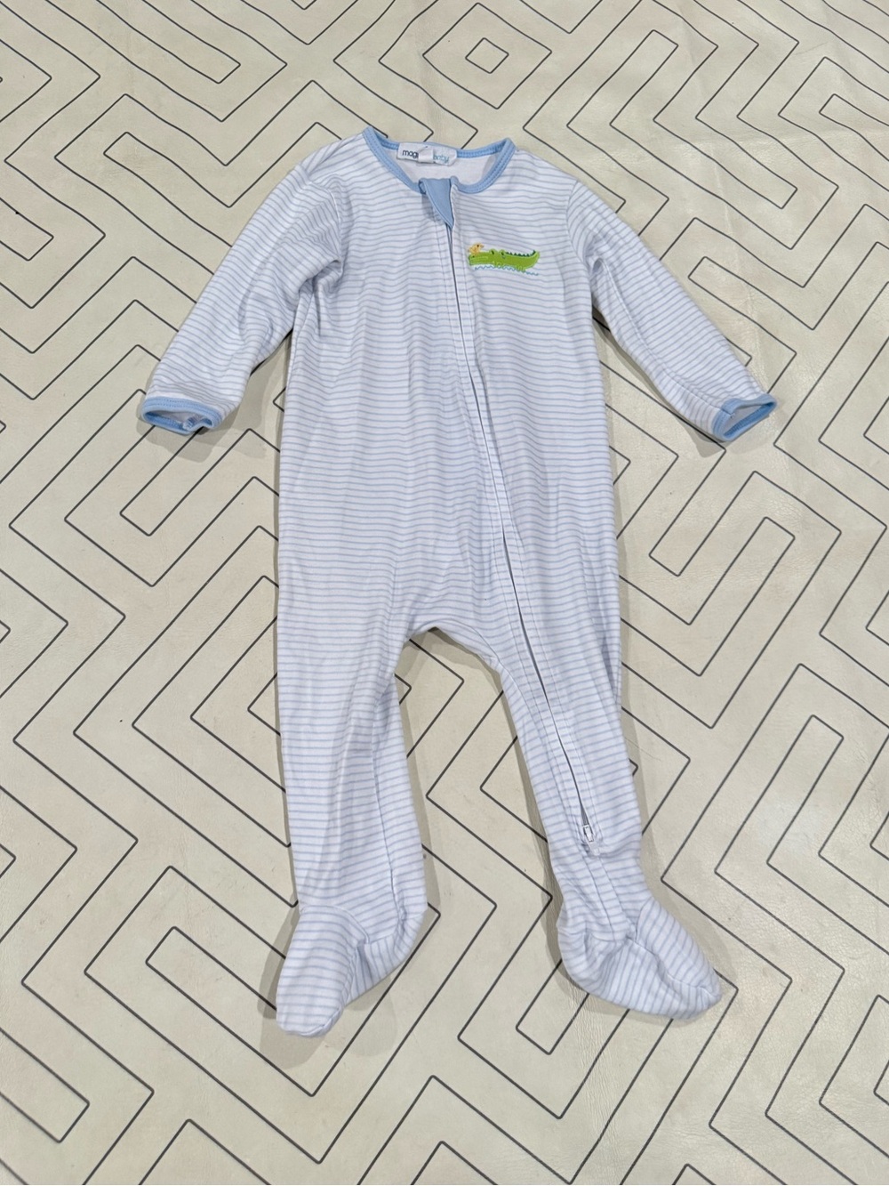 Magnolia Baby Blue Striped Footed Alligator One-Piece